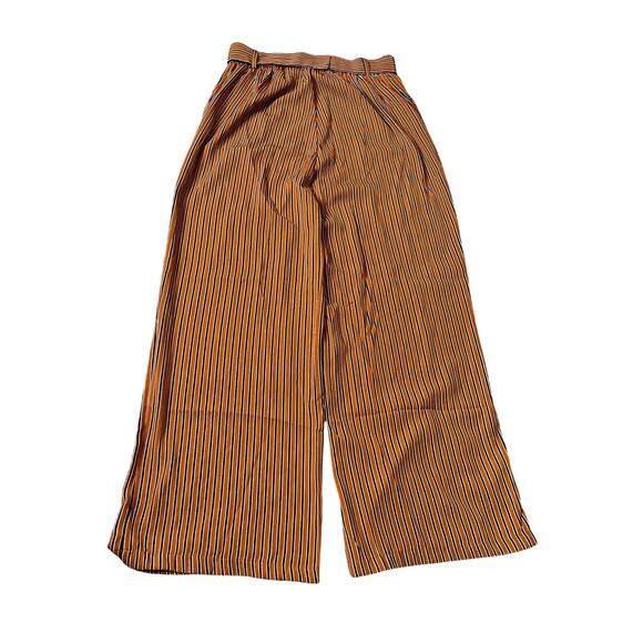 Blu Pepper womens size L pants brown/black striped belted wide leg cropped boho - Picture 2 of 10